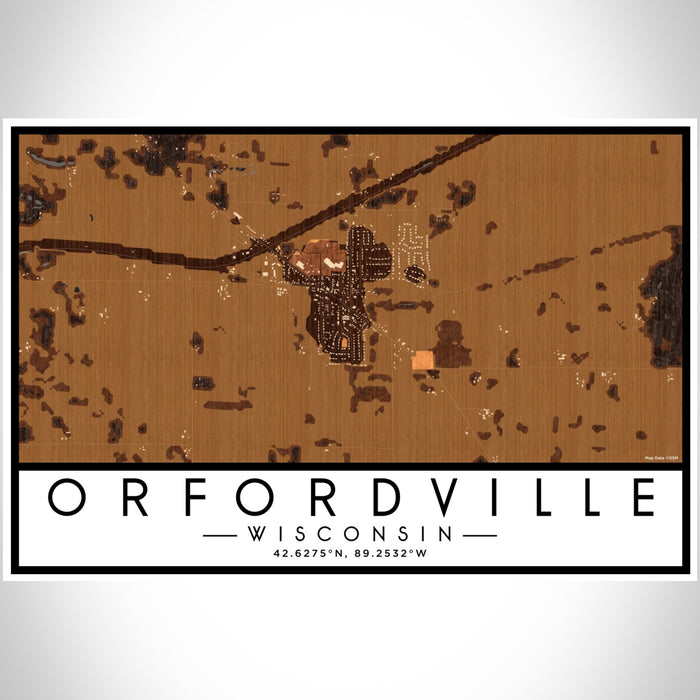 Orfordville Wisconsin Map Print Landscape Orientation in Ember Style With Shaded Background