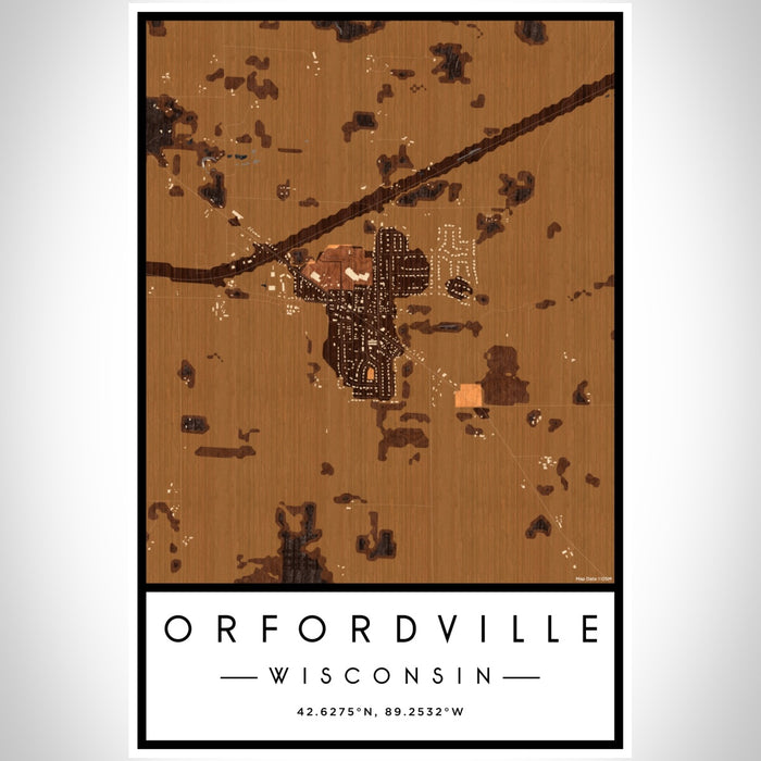 Orfordville Wisconsin Map Print Portrait Orientation in Ember Style With Shaded Background