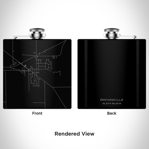 Rendered View of Orfordville Wisconsin Map Engraving on 6oz Stainless Steel Flask in Black