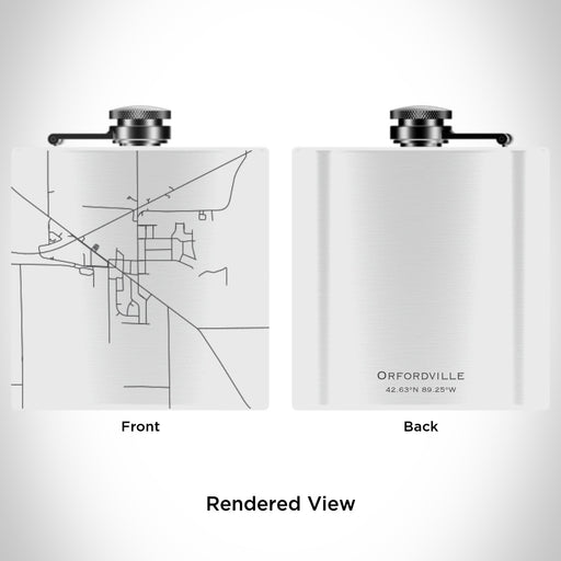 Rendered View of Orfordville Wisconsin Map Engraving on 6oz Stainless Steel Flask in White