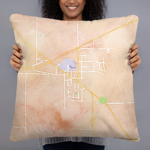 Person holding 22x22 Custom Orfordville Wisconsin Map Throw Pillow in Watercolor