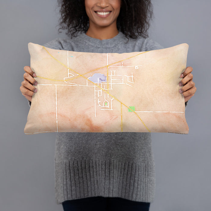 Person holding 20x12 Custom Orfordville Wisconsin Map Throw Pillow in Watercolor