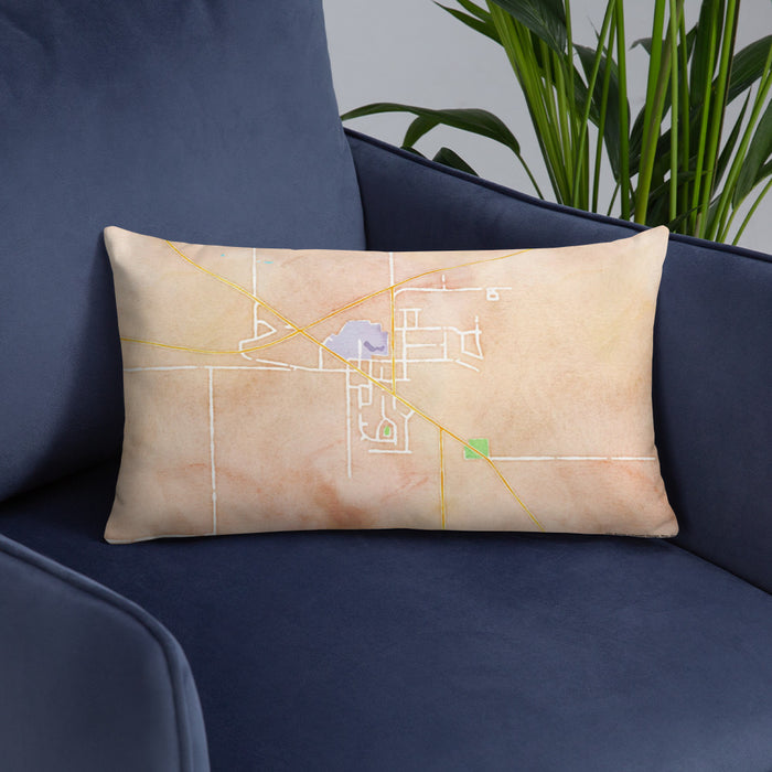 Custom Orfordville Wisconsin Map Throw Pillow in Watercolor on Blue Colored Chair