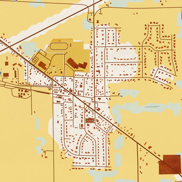 Orfordville Wisconsin Map Print in Woodblock Style Zoomed In Close Up Showing Details