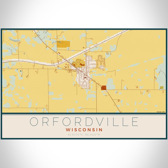 Orfordville Wisconsin Map Print Landscape Orientation in Woodblock Style With Shaded Background