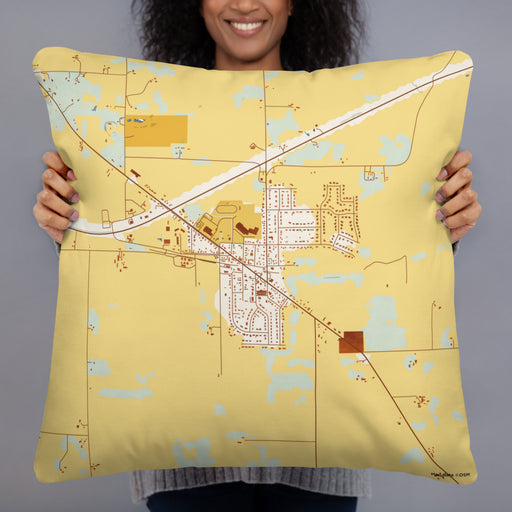 Person holding 22x22 Custom Orfordville Wisconsin Map Throw Pillow in Woodblock