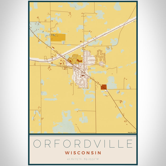 Orfordville Wisconsin Map Print Portrait Orientation in Woodblock Style With Shaded Background
