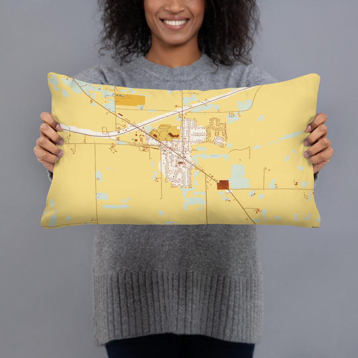 Person holding 20x12 Custom Orfordville Wisconsin Map Throw Pillow in Woodblock