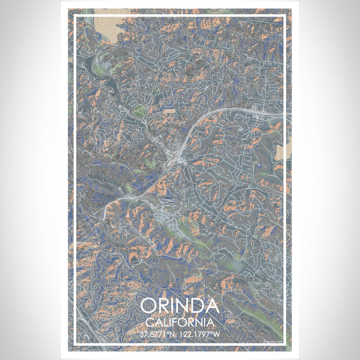 Orinda California Map Print Portrait Orientation in Afternoon Style With Shaded Background