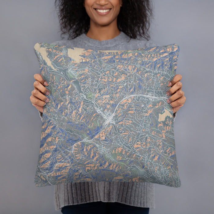 Person holding 18x18 Custom Orinda California Map Throw Pillow in Afternoon