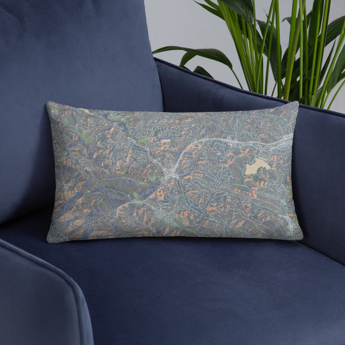 Custom Orinda California Map Throw Pillow in Afternoon on Blue Colored Chair