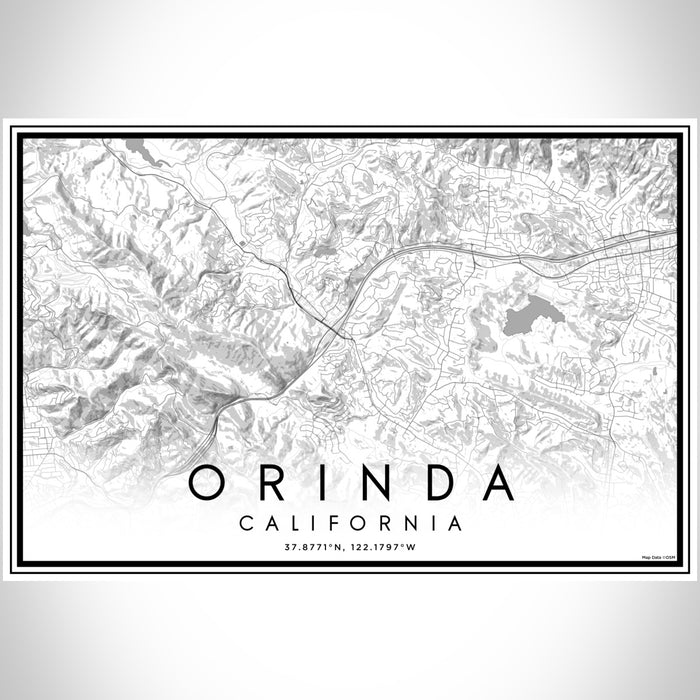 Orinda California Map Print Landscape Orientation in Classic Style With Shaded Background