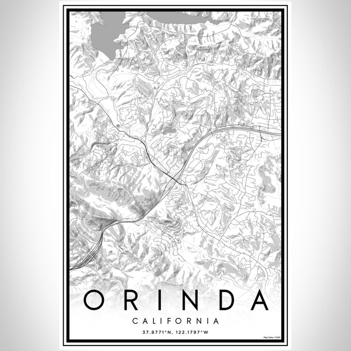 Orinda California Map Print Portrait Orientation in Classic Style With Shaded Background