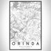 Orinda California Map Print Portrait Orientation in Classic Style With Shaded Background