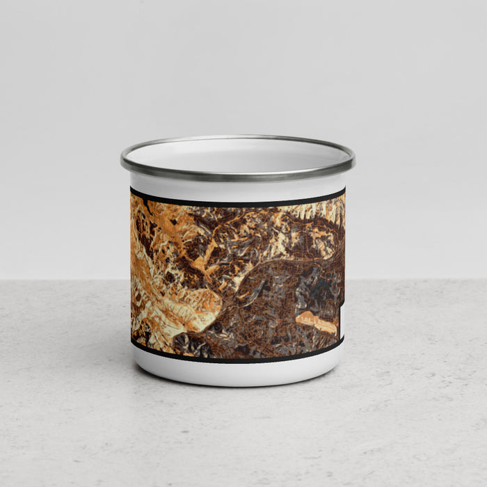 Front View Custom Orinda California Map Enamel Mug in Ember