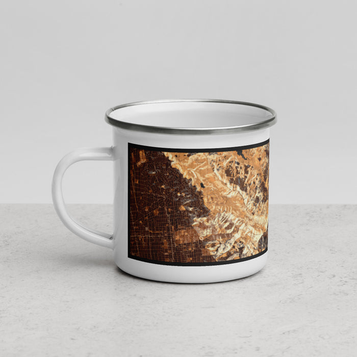 Left View Custom Orinda California Map Enamel Mug in Ember