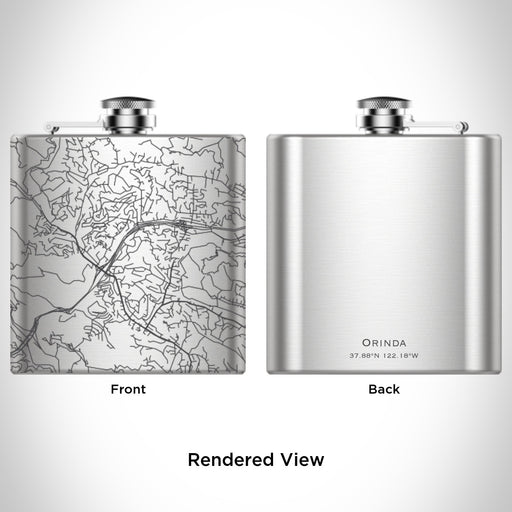 Rendered View of Orinda California Map Engraving on 6oz Stainless Steel Flask