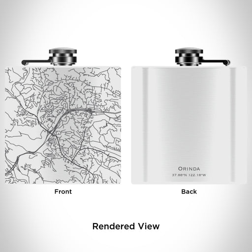Rendered View of Orinda California Map Engraving on 6oz Stainless Steel Flask in White