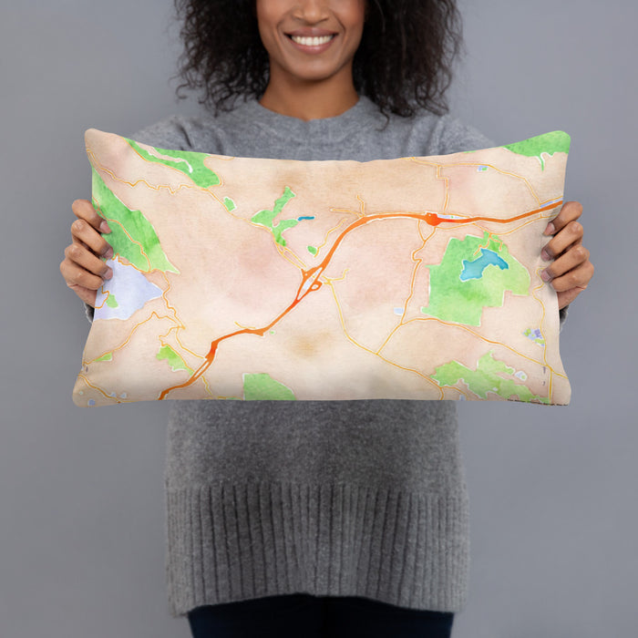 Person holding 20x12 Custom Orinda California Map Throw Pillow in Watercolor