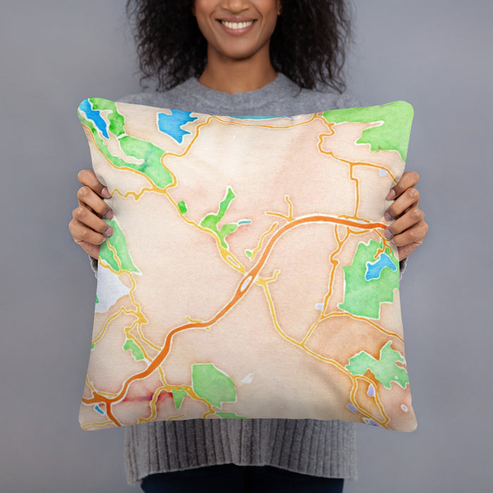Person holding 18x18 Custom Orinda California Map Throw Pillow in Watercolor