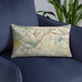 Custom Orinda California Map Throw Pillow in Woodblock on Blue Colored Chair