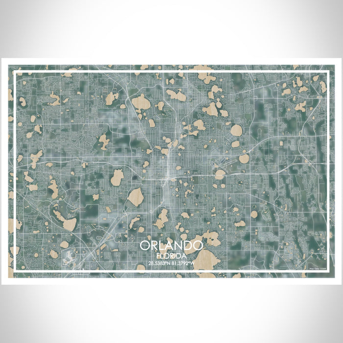 Orlando Florida Map Print Landscape Orientation in Afternoon Style With Shaded Background