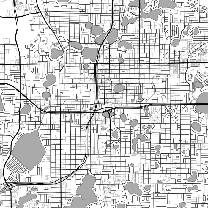 Orlando Florida Map Print in Classic Style Zoomed In Close Up Showing Details