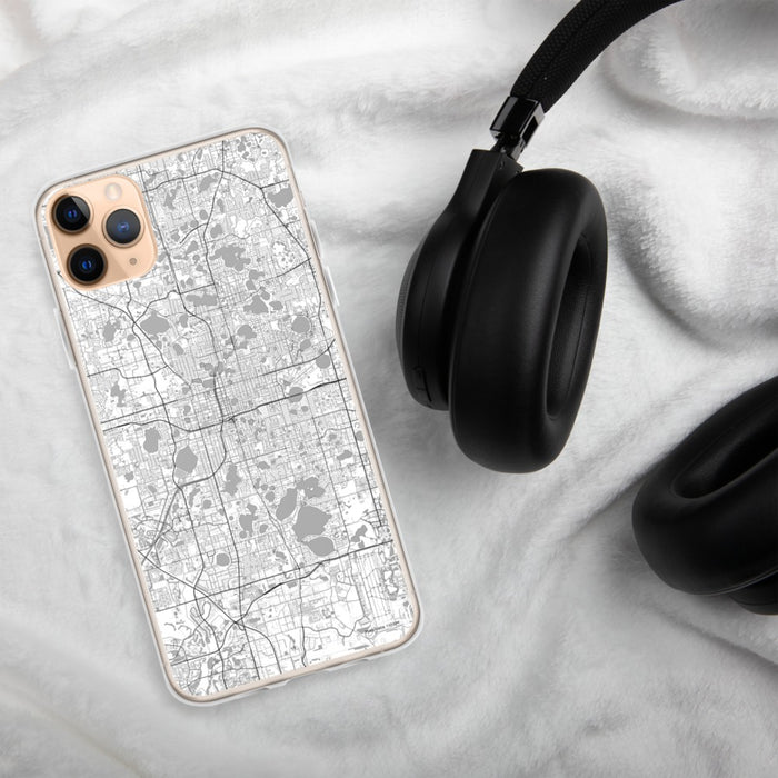 Custom Orlando Florida Map Phone Case in Classic on Table with Black Headphones