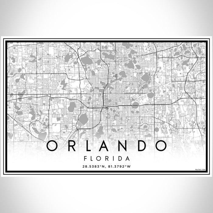 Orlando Florida Map Print Landscape Orientation in Classic Style With Shaded Background
