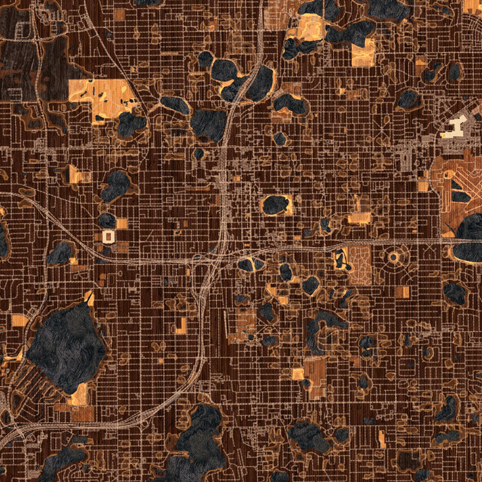 Orlando Florida Map Print in Ember Style Zoomed In Close Up Showing Details