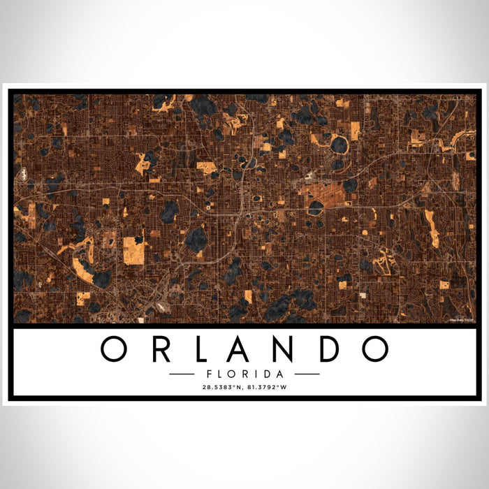 Orlando Florida Map Print Landscape Orientation in Ember Style With Shaded Background