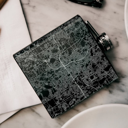Orlando Florida Custom Engraved City Map Inscription Coordinates on 6oz Stainless Steel Flask in Black