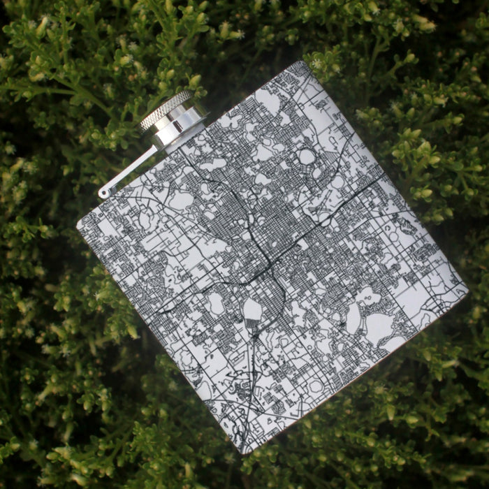 Orlando Florida Custom Engraved City Map Inscription Coordinates on 6oz Stainless Steel Flask in White