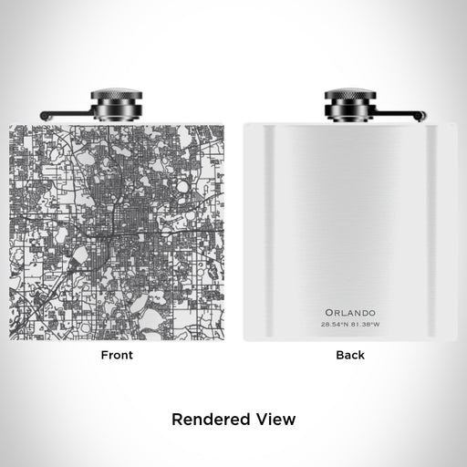 Rendered View of Orlando Florida Map Engraving on 6oz Stainless Steel Flask in White