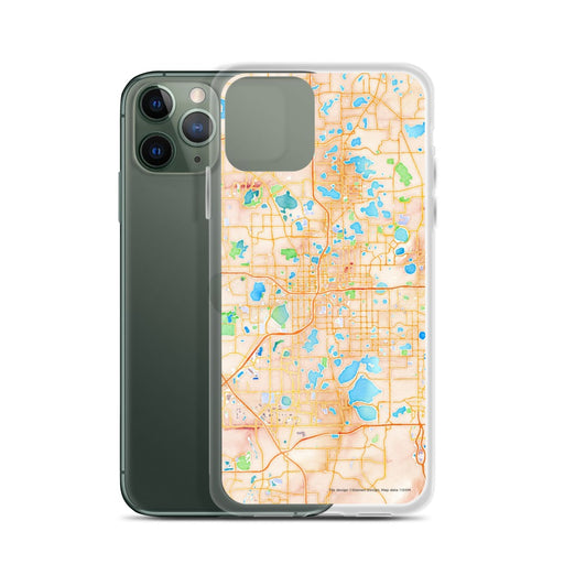 Custom Orlando Florida Map Phone Case in Watercolor on Table with Laptop and Plant