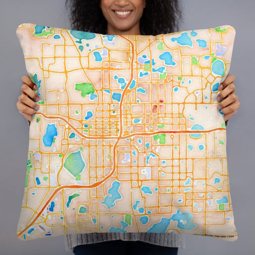 Person holding 22x22 Custom Orlando Florida Map Throw Pillow in Watercolor