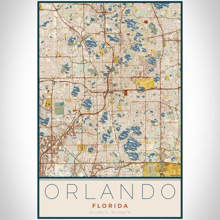 Orlando Florida Map Print Portrait Orientation in Woodblock Style With Shaded Background
