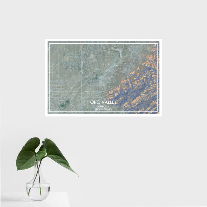 16x24 Oro Valley Arizona Map Print Landscape Orientation in Afternoon Style With Tropical Plant Leaves in Water