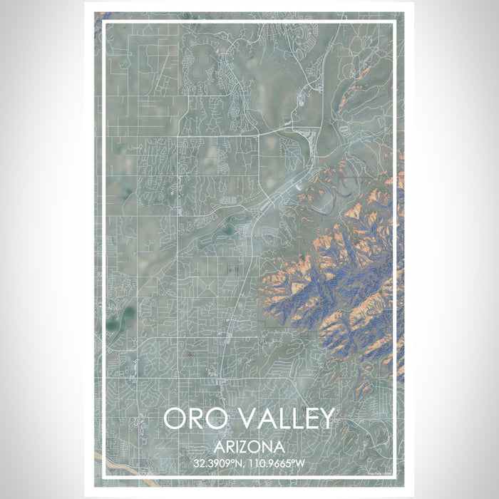 Oro Valley Arizona Map Print Portrait Orientation in Afternoon Style With Shaded Background