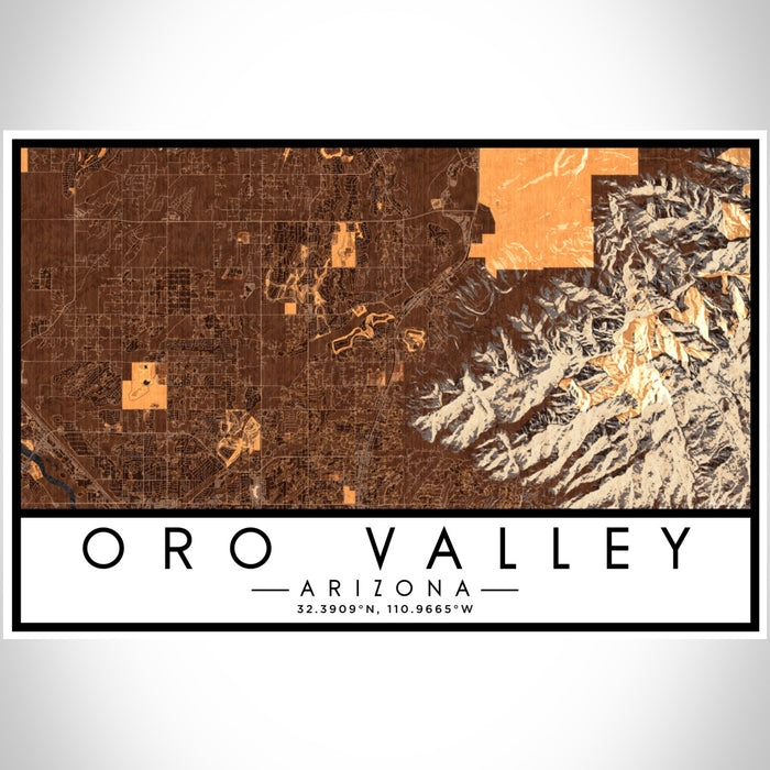 Oro Valley Arizona Map Print Landscape Orientation in Ember Style With Shaded Background