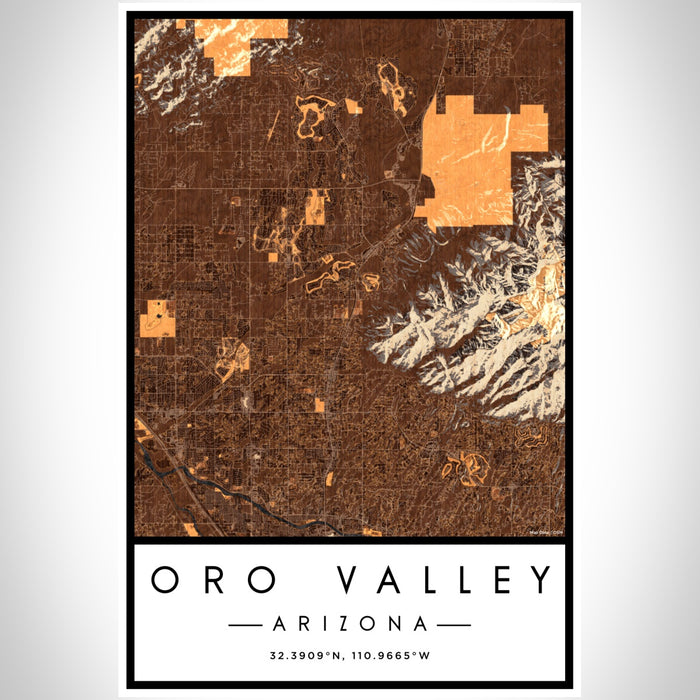 Oro Valley Arizona Map Print Portrait Orientation in Ember Style With Shaded Background