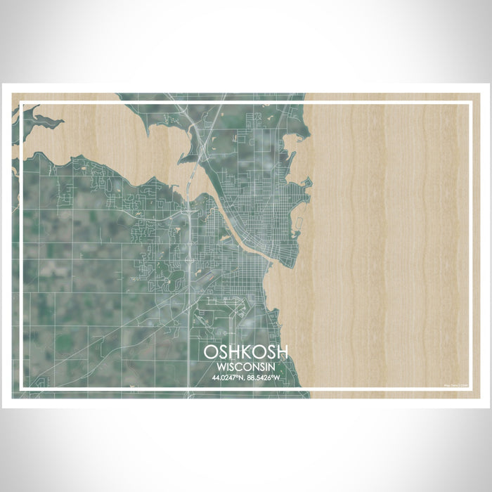 Oshkosh Wisconsin Map Print Landscape Orientation in Afternoon Style With Shaded Background