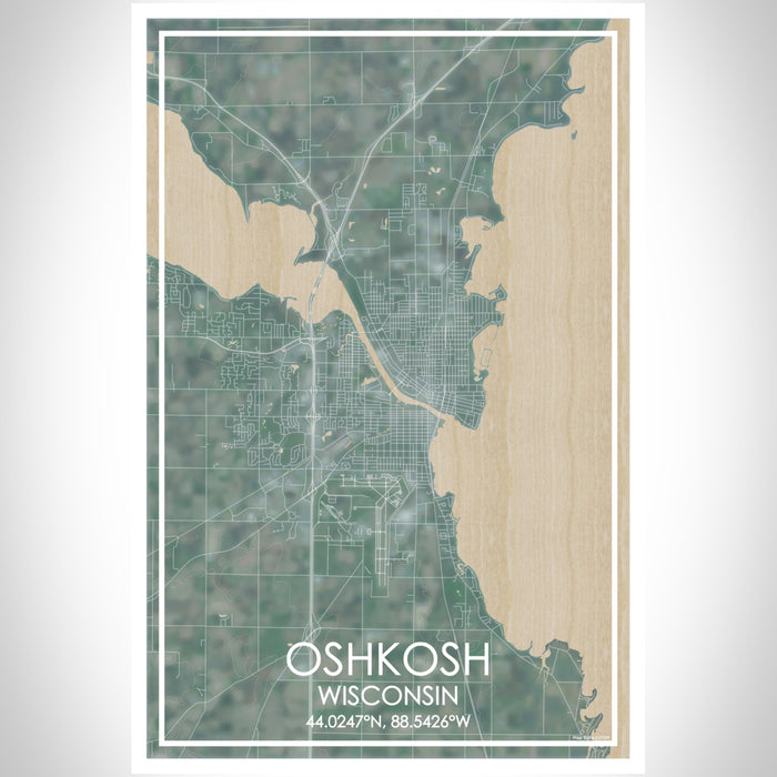 Oshkosh Wisconsin Map Print Portrait Orientation in Afternoon Style With Shaded Background