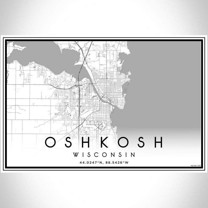 Oshkosh Wisconsin Map Print Landscape Orientation in Classic Style With Shaded Background