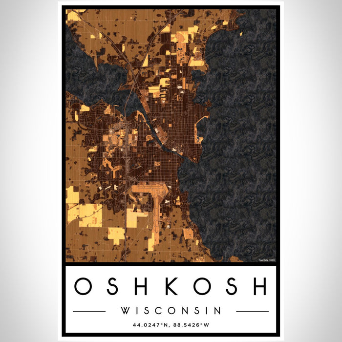 Oshkosh Wisconsin Map Print Portrait Orientation in Ember Style With Shaded Background