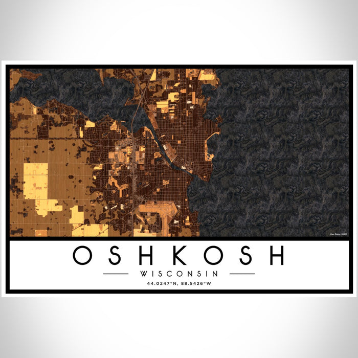 Oshkosh Wisconsin Map Print Landscape Orientation in Ember Style With Shaded Background