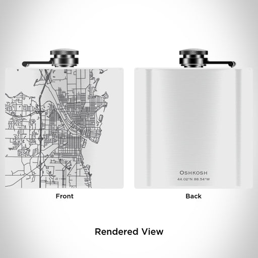 Rendered View of Oshkosh Wisconsin Map Engraving on 6oz Stainless Steel Flask in White