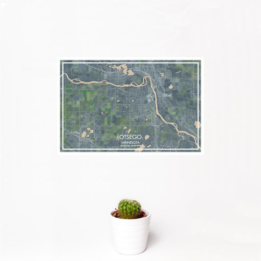 12x18 Otsego Minnesota Map Print Landscape Orientation in Afternoon Style With Small Cactus Plant in White Planter