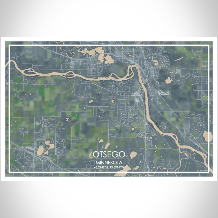 Otsego Minnesota Map Print Landscape Orientation in Afternoon Style With Shaded Background