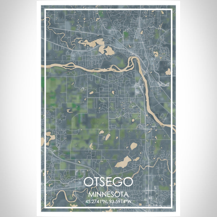 Otsego Minnesota Map Print Portrait Orientation in Afternoon Style With Shaded Background